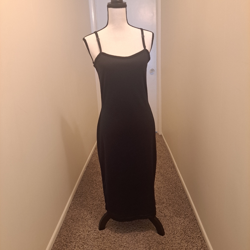 K2Y Slip-on Midi Dress Size 10 Spaghetti Strap Black